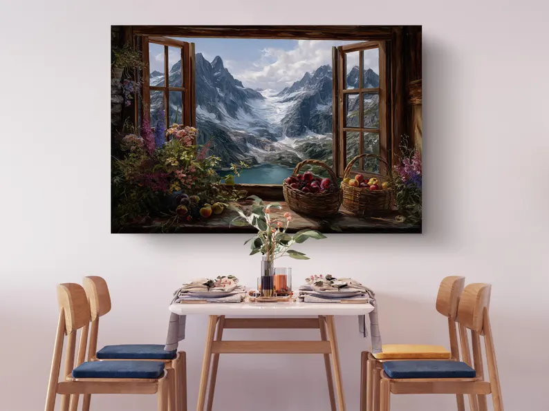 Alpine Mountain Lake View Canvas Wall Art