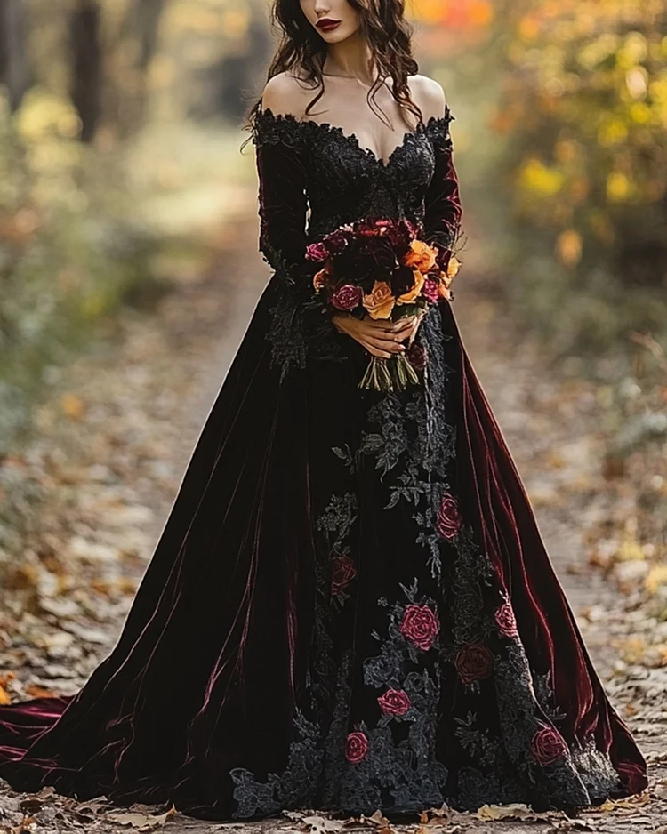 Women's Off-the-shoulder Embroidered Halloween Dress
