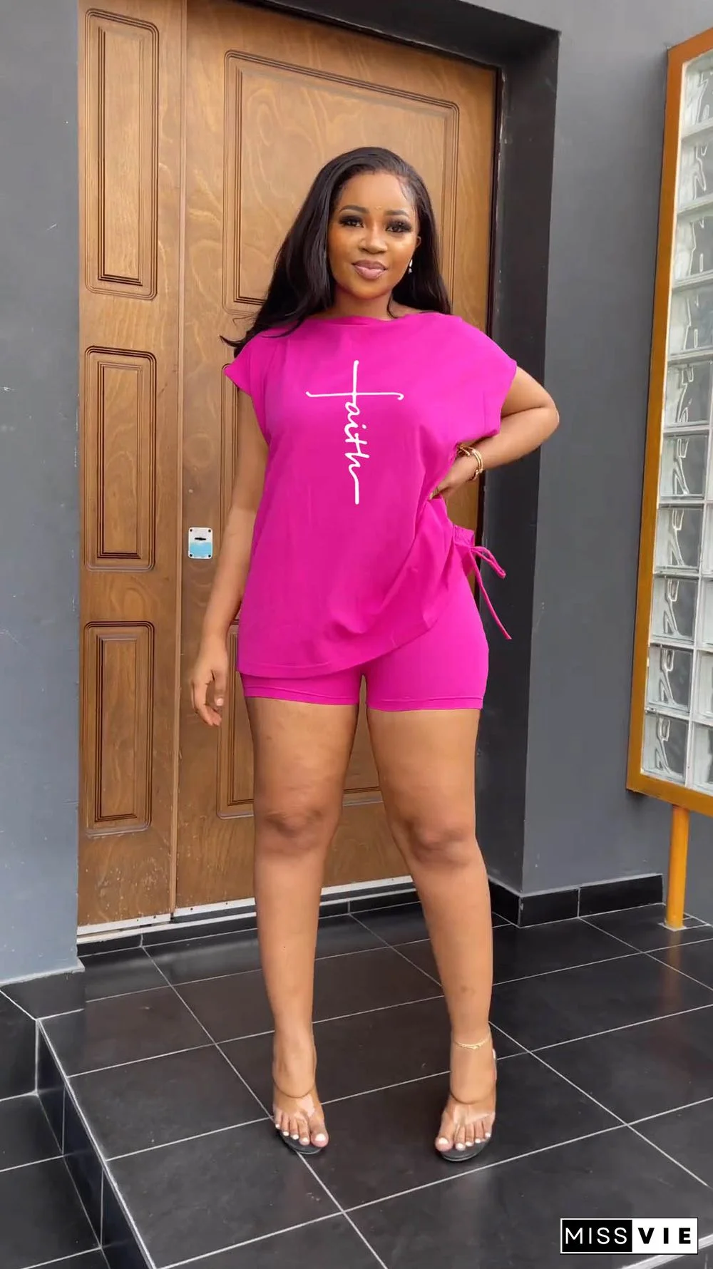 Casual Short Sleeve T-shirts Two Piece Short Sets