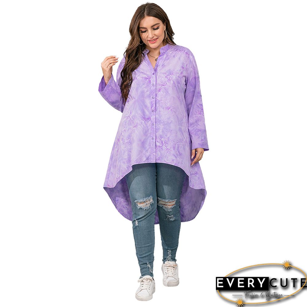 Light Purple Irregular Tie Dye Plus Size Blouse