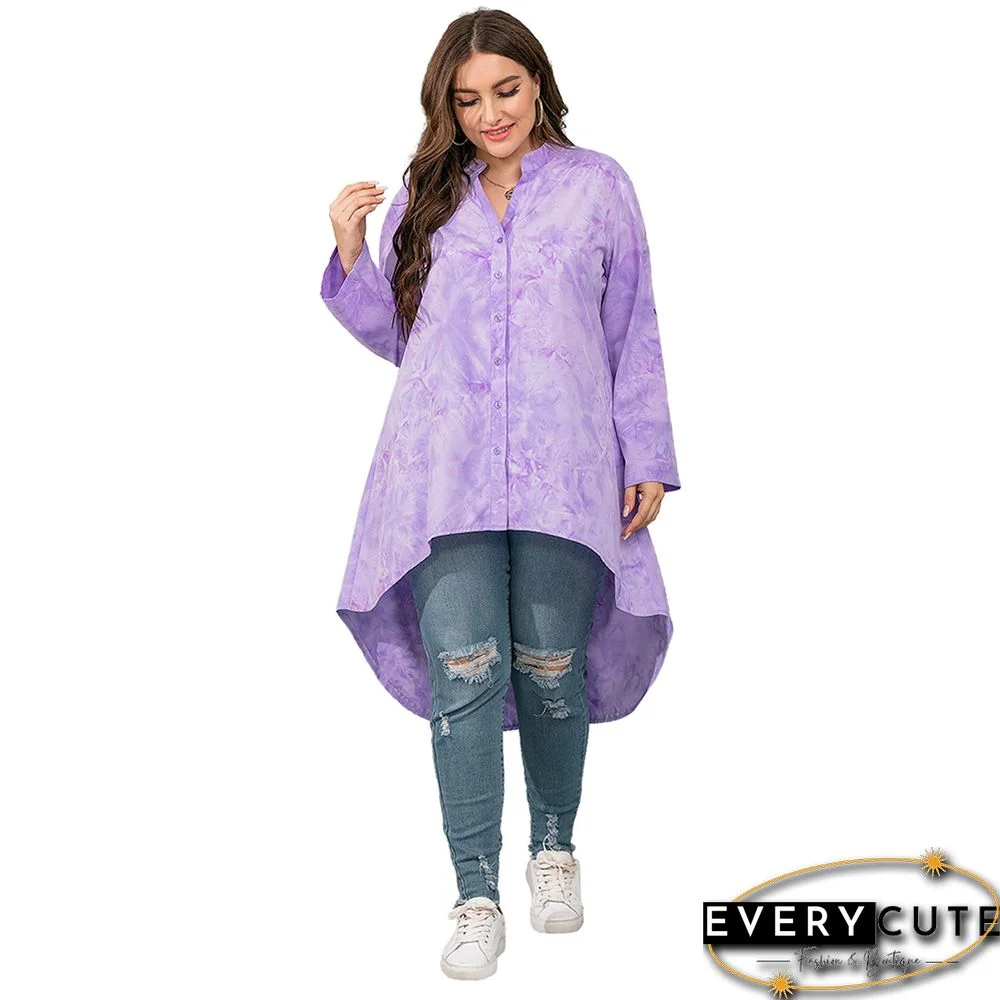 Light Purple Irregular Tie Dye Plus Size Blouse