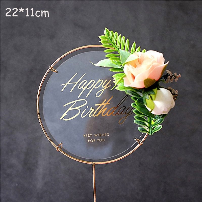 Creative Happy Birthday Acrylic Metal Cake Topper for Birthday Cake Decoration Cake Toppers Flags Wedding Birthday Party Decor