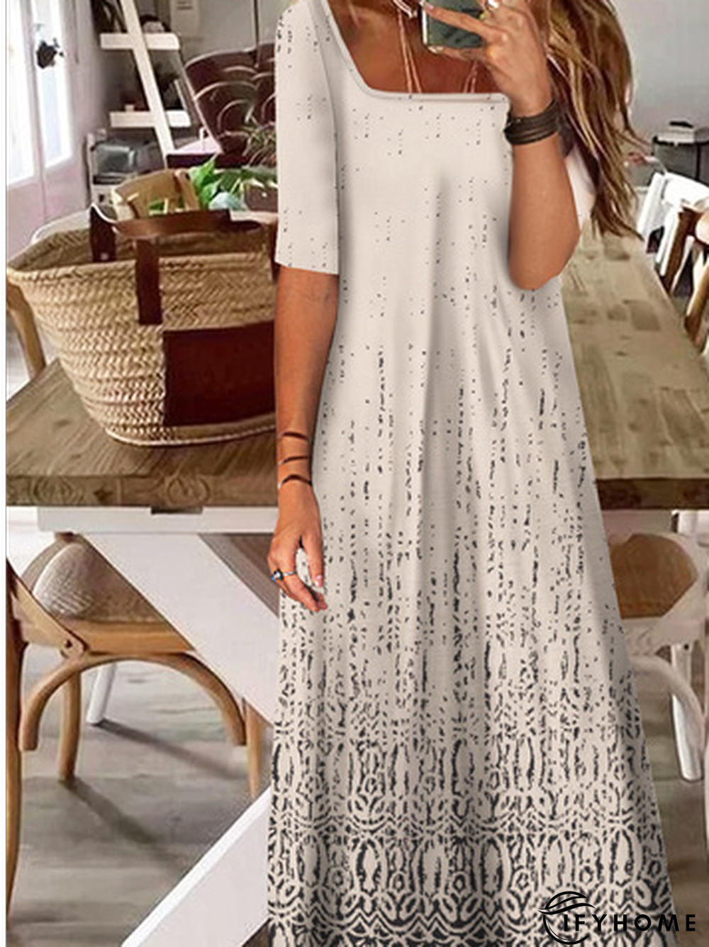 Women Vintage Abstract Autumn Natural Loose Jersey Long 1 * Dress Best Sell Dresses | IFYHOME