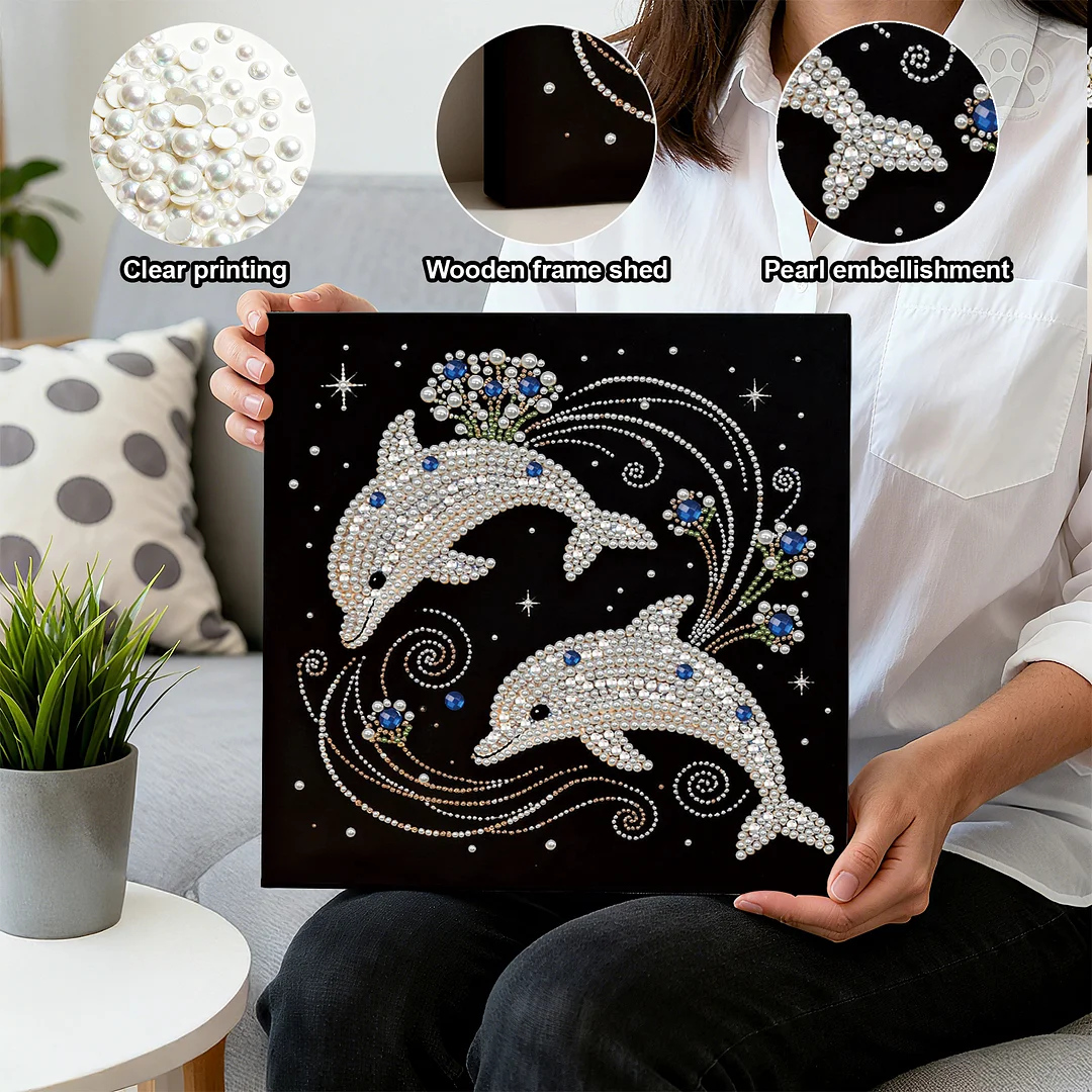Dolphins DIY Pearl Art Diamond Painting With Frame 30x30cm for Adults Home Decor