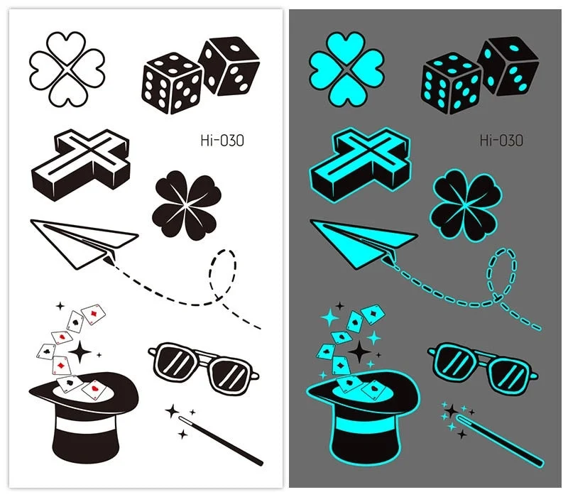 37 kinds Stylish Blue Light Luminous Tattoo Temporary Arm Body Sticker Club Party Disposable Noctilucent tatouage temporaire