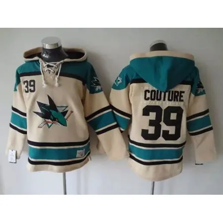 Sharks #39 Logan Couture Cream Sawyer Hooded Sweatshirt Stitched NHL Jersey