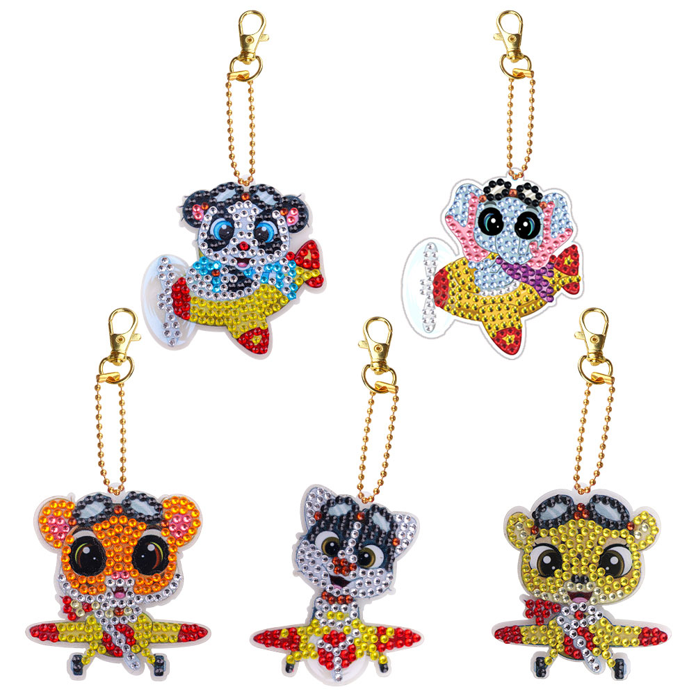 

5pcs Animal on Plane Double Sided - 5D DIY Craft Keychain, 501 Original