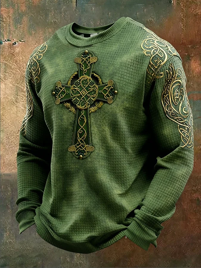Men's St. Patrick's Day Print Waffle Gown Long-Sleeve T-Shirt 
