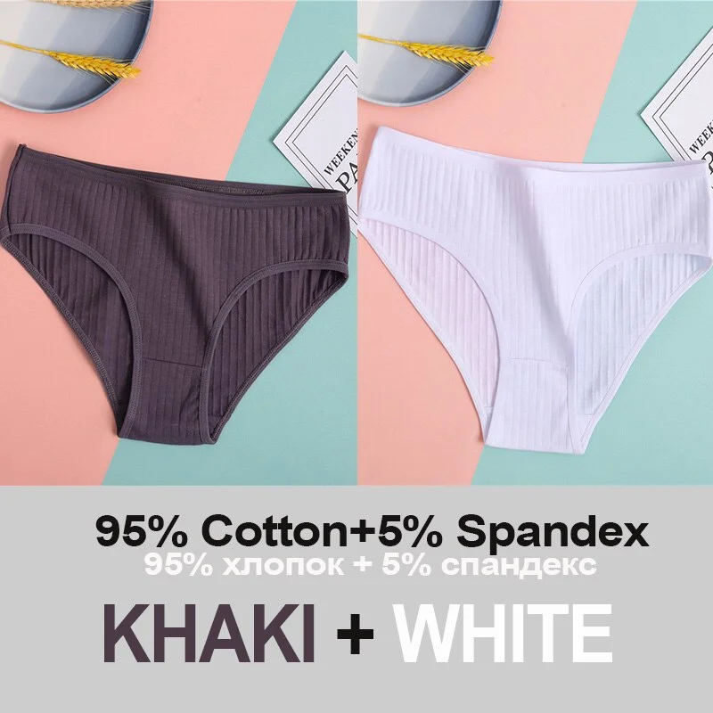 2PCS Women's Cotton Panties Sexy Underwear 6 Solid Color Panties for Woman Female Underpants Intimate Lingerie Briefs Pantys Set