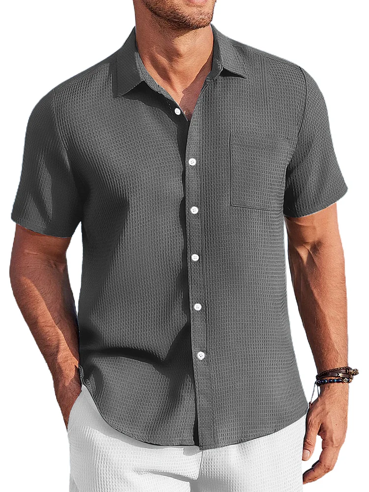 Men's Waffle Fabric Pocket Pull Fashion Daily Casual Shirt