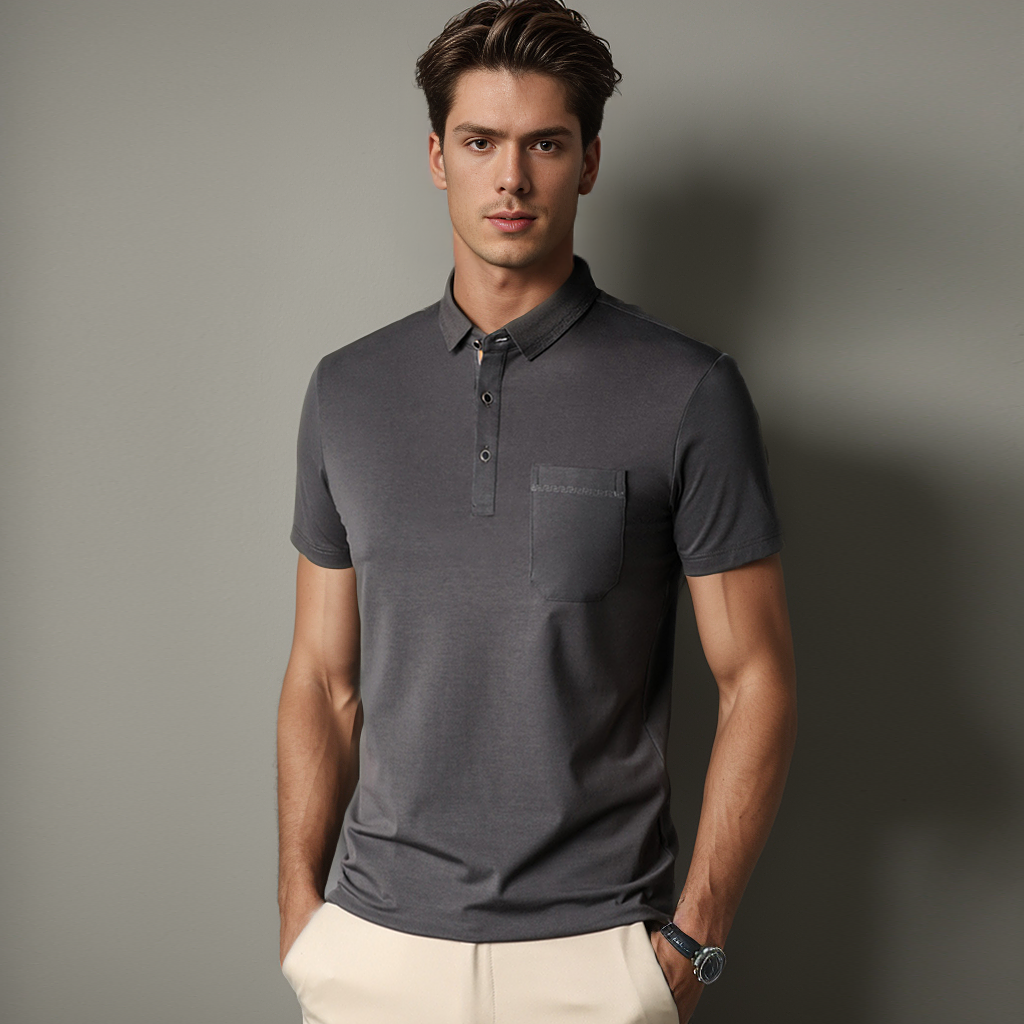 Business Basic Silk Polo Shirts Men's Short Sleeves REAL SILK LIFE