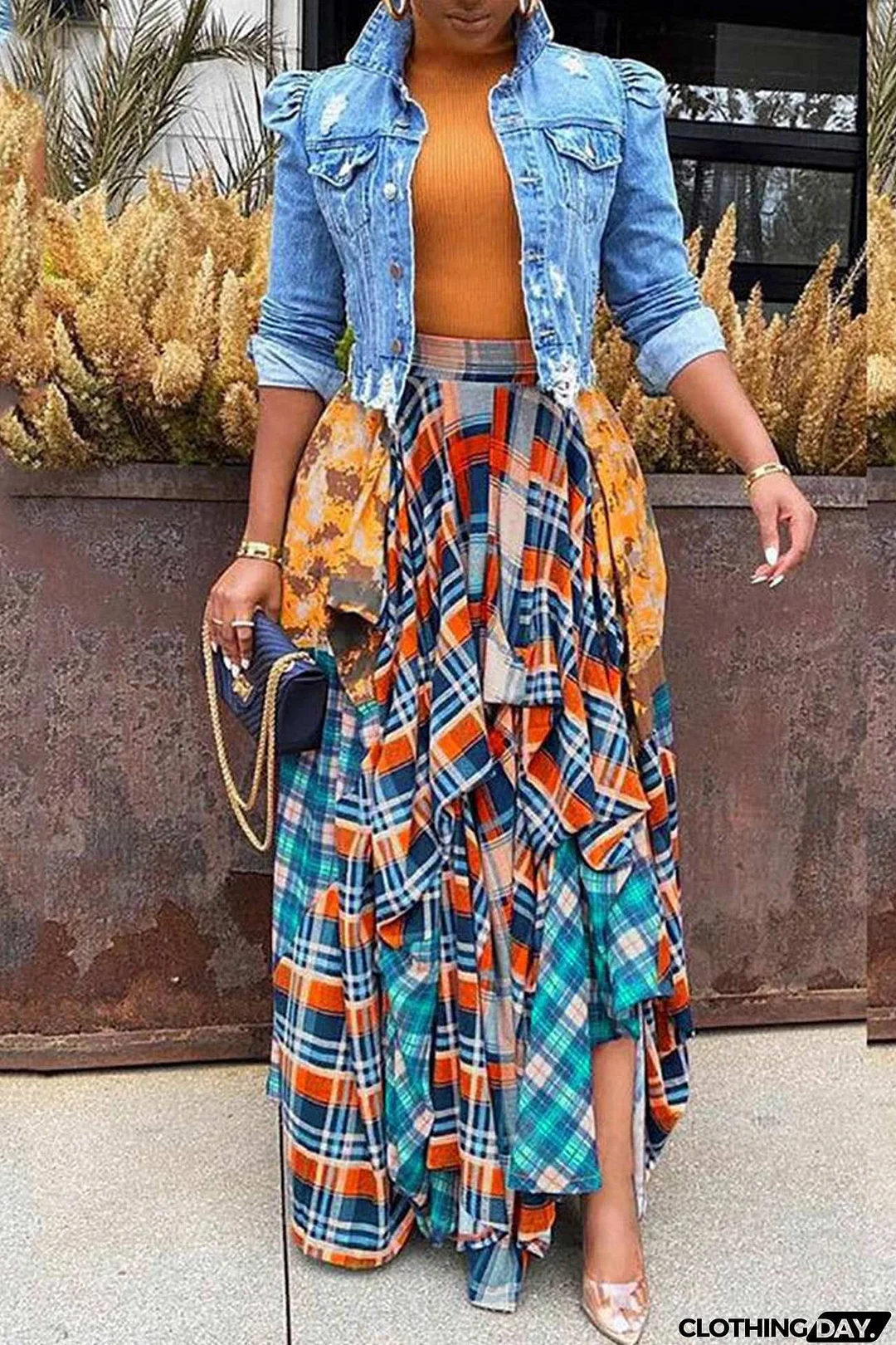 Splicing Plaid Print Skirt