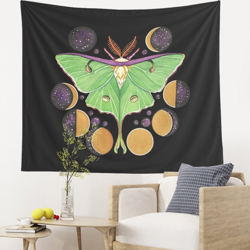 Moon Flower Butterflies Tapestry Wall Hanging Tapestry Boho Celestial Floral Aesthetic Black Art Blanket For House Decoration