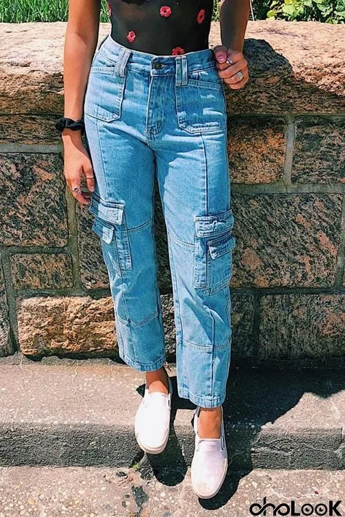 Pockets Straight Leg Jeans