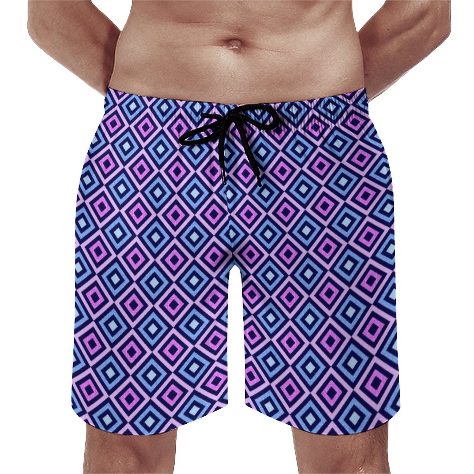 Vibrant Blue Purple Lilac Diamond Pattern Sports Elegant Men's Swim Trunks Summer Board Shorts Quick Dry Beach Short with Pockets