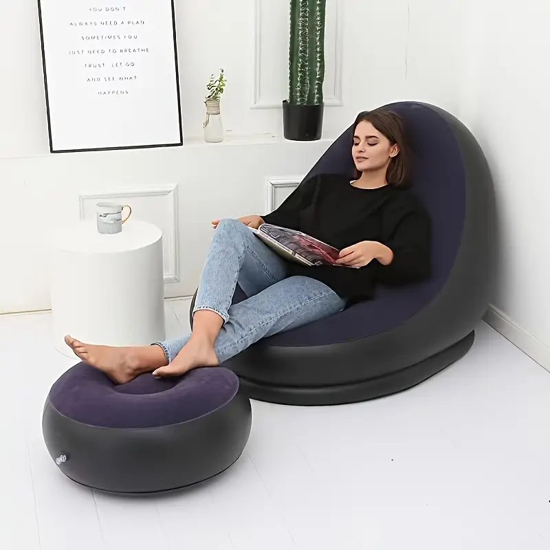 1set inflatable lounger sofa portable lazy slip on sofa color boxed modern casual home outdoor camping movable flocking sofa details 4