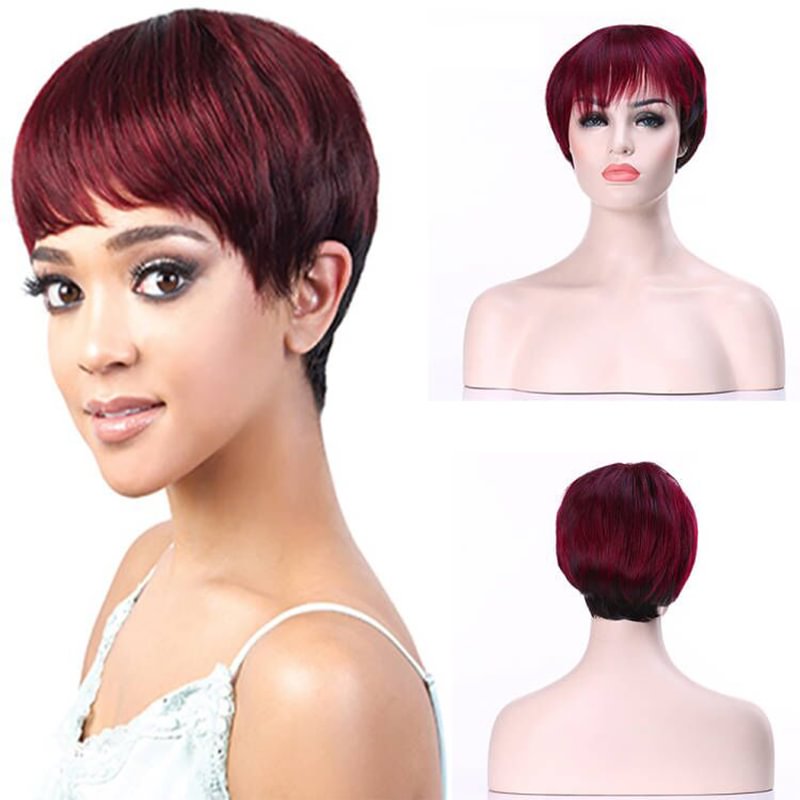 Women Hair  Short Straight Wig Deep Red  Color US Mall Lifes