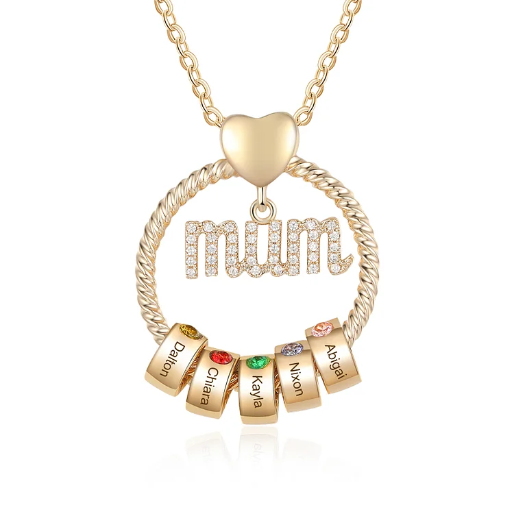 Mum Necklace Personalized 5 Birthstones Family Necklace Mother's Day Gift