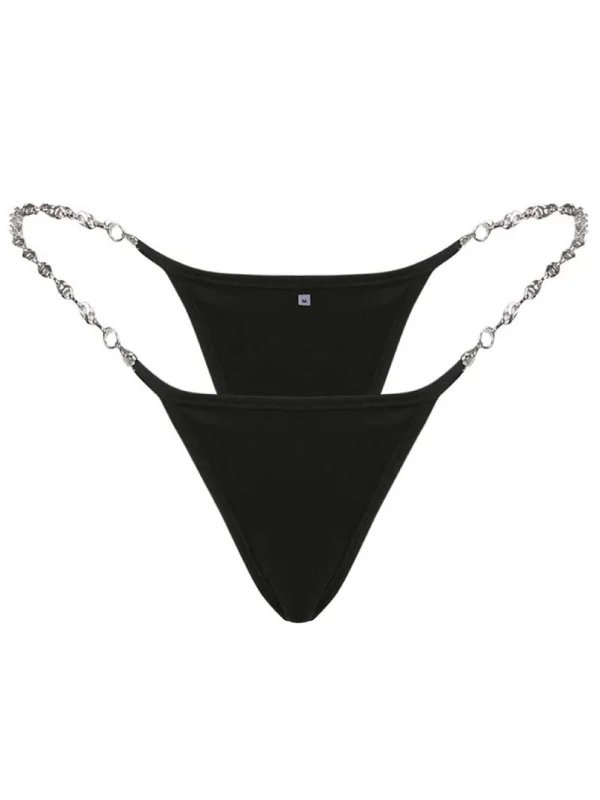 Women's Low Waist Solid Color Chain Thong