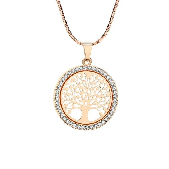 Hollow Out Tree of Life Studded Necklace
