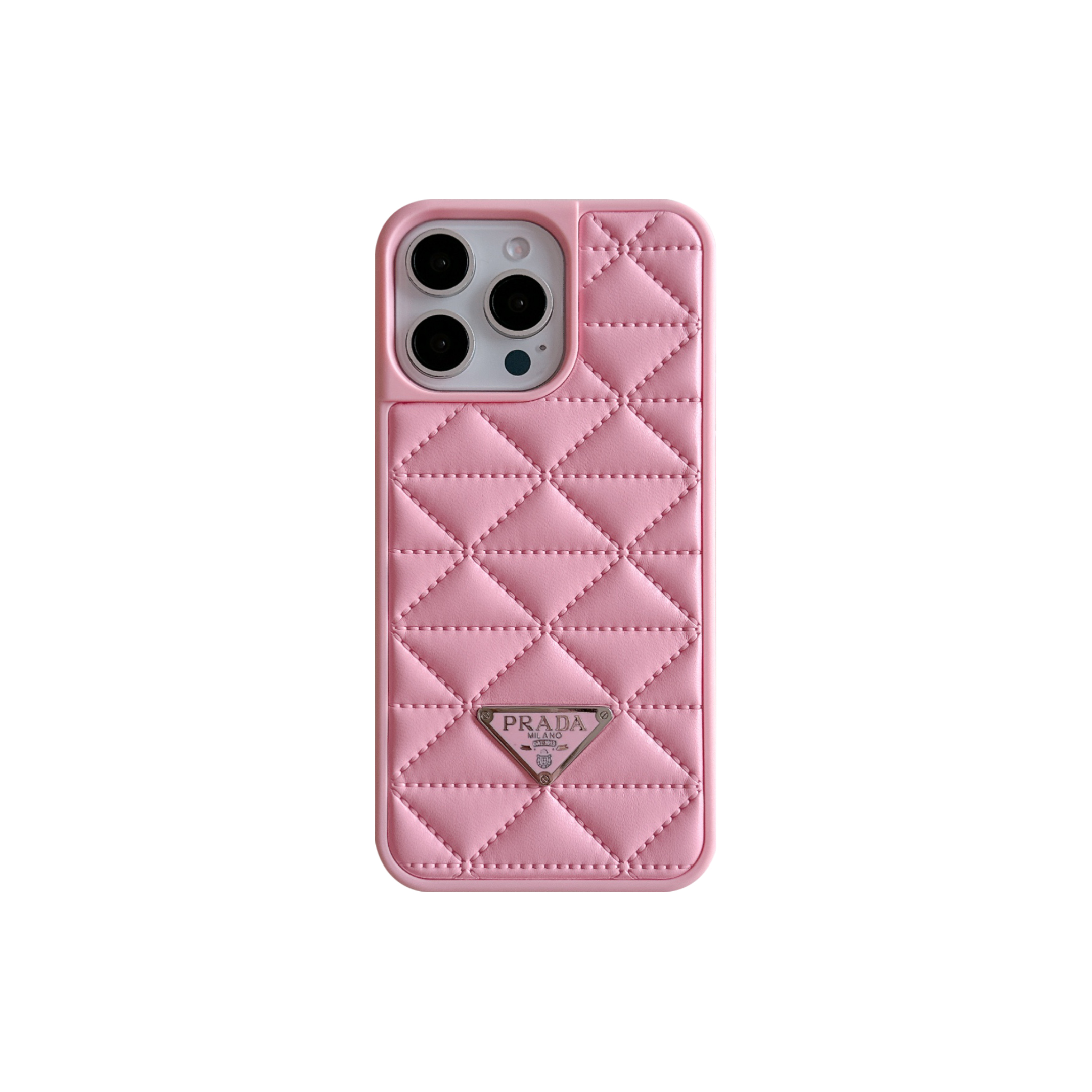 Prada Elegant Metal Monogram Diamond-Quilted Lambskim Leather Apple iPhone Case