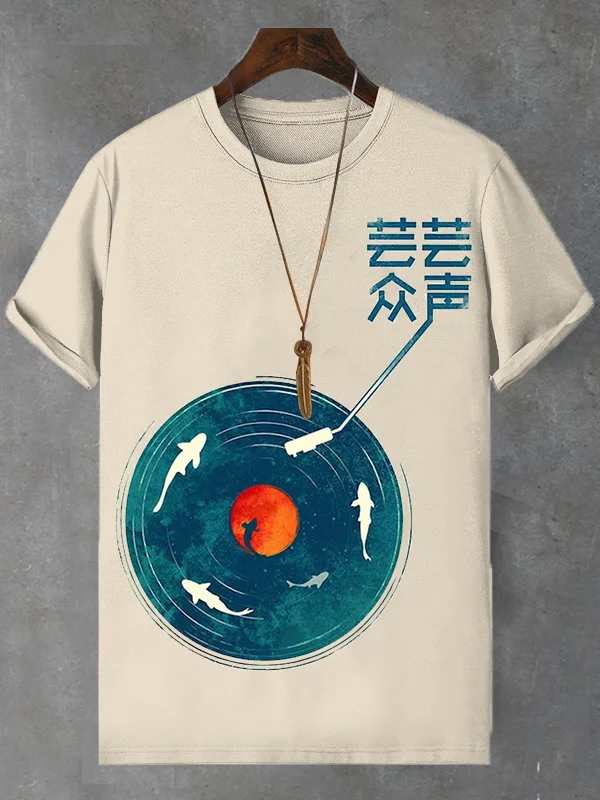 Men's Vinyl Record Player Art Print Cotton Casual T-Shirt