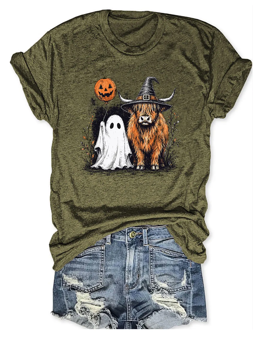Cute Spooky Highland Cow Ghost T-shirt