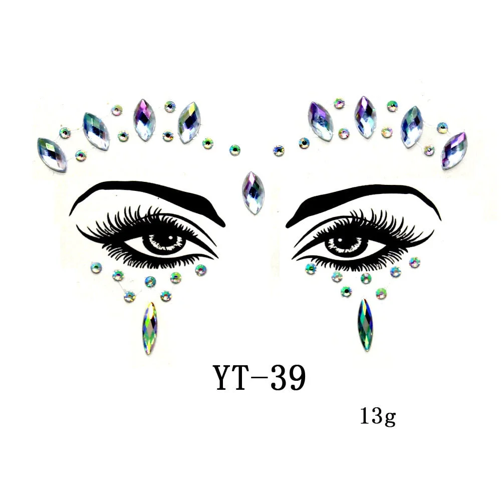 Sexy Style Rhinestone Acrylic Self-adhesive Jewelry Face Creative Tattoo Body Art Jewelry Masquerade Eyes Beauty Makeup Sticker