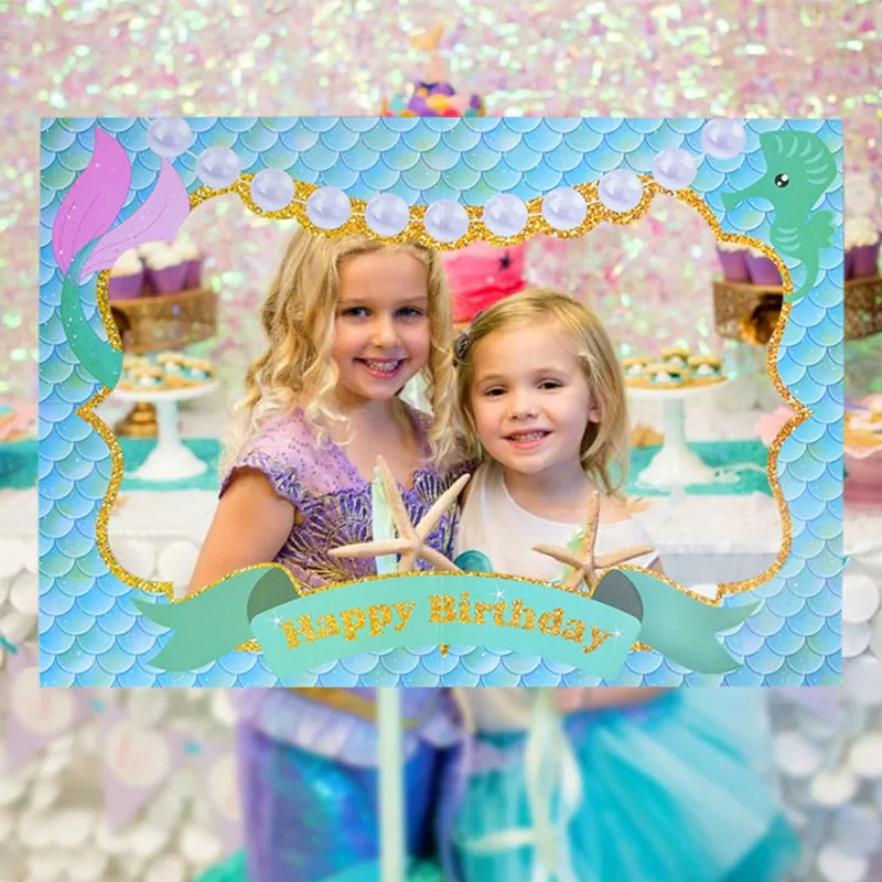 Mermaid Party Paper Photo Booth Props Baby Shower Girl Party Decoration Photo Frame Under The Sea Little Mermaid Birthday Party