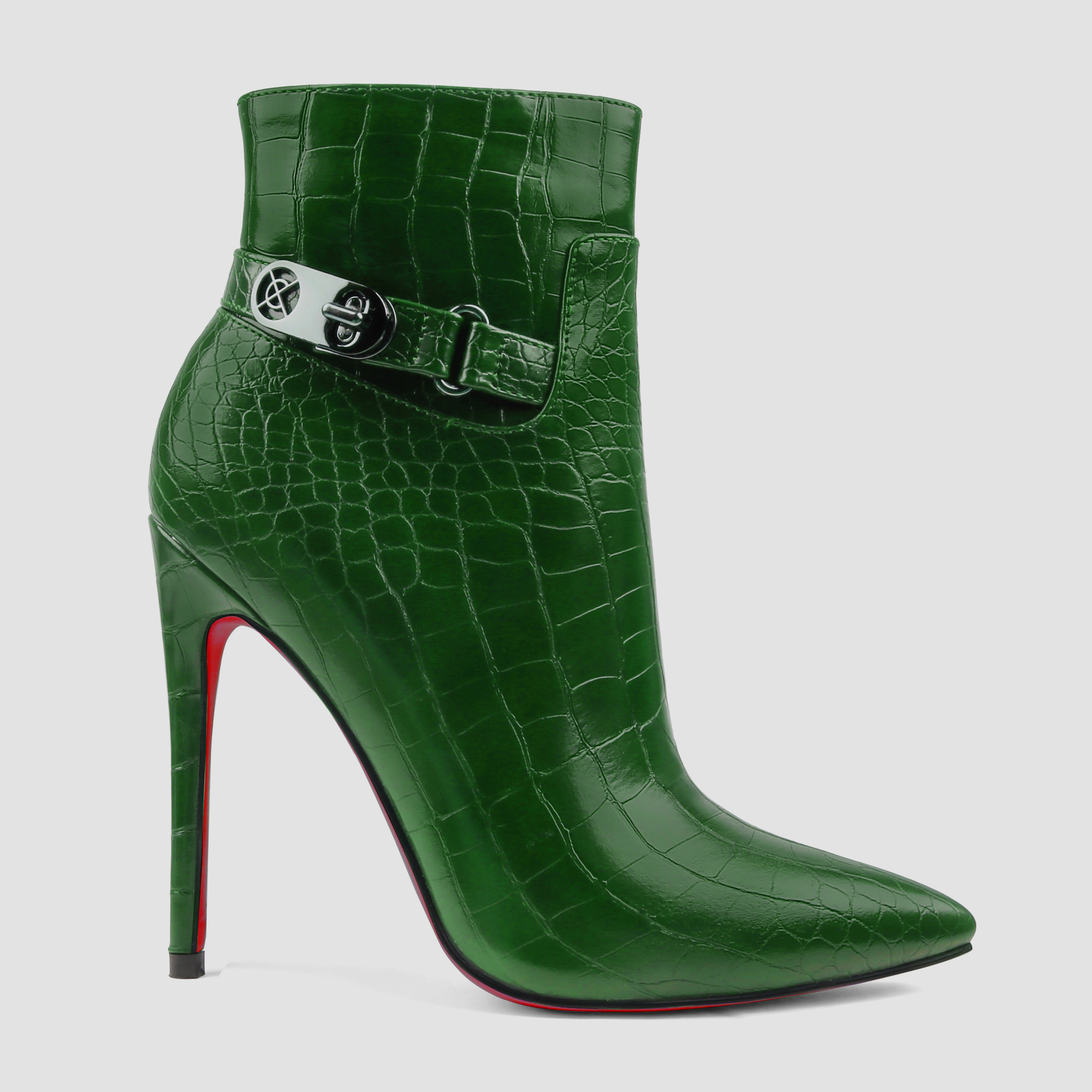 120mm Women's Ankle Boots Closed Pointed Toe Red Bottom Shoes Fashionable Stilettos Autumn Dress Booties-MERUMOTE