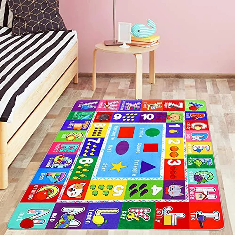 ABC Numbers Animals Educational Area Rug for Children Bedroom Playroom Non-Slip Design Carpet for Living Room Play Rug