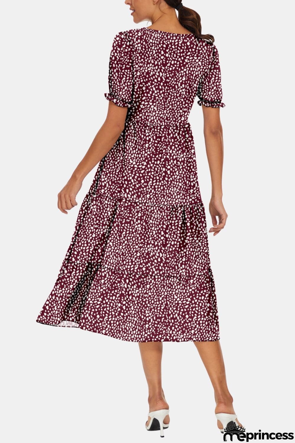 Round Neck Flounce Sleeve Midi Dress