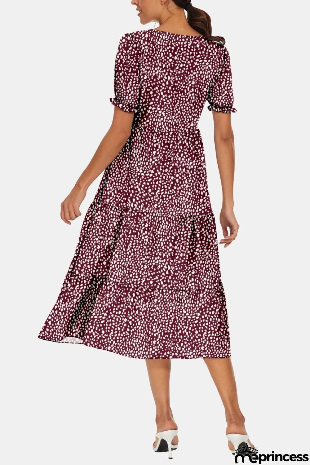 Round Neck Flounce Sleeve Midi Dress