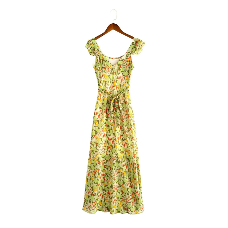 Mature Women Printed High Waist Slim Fit Tied Dress