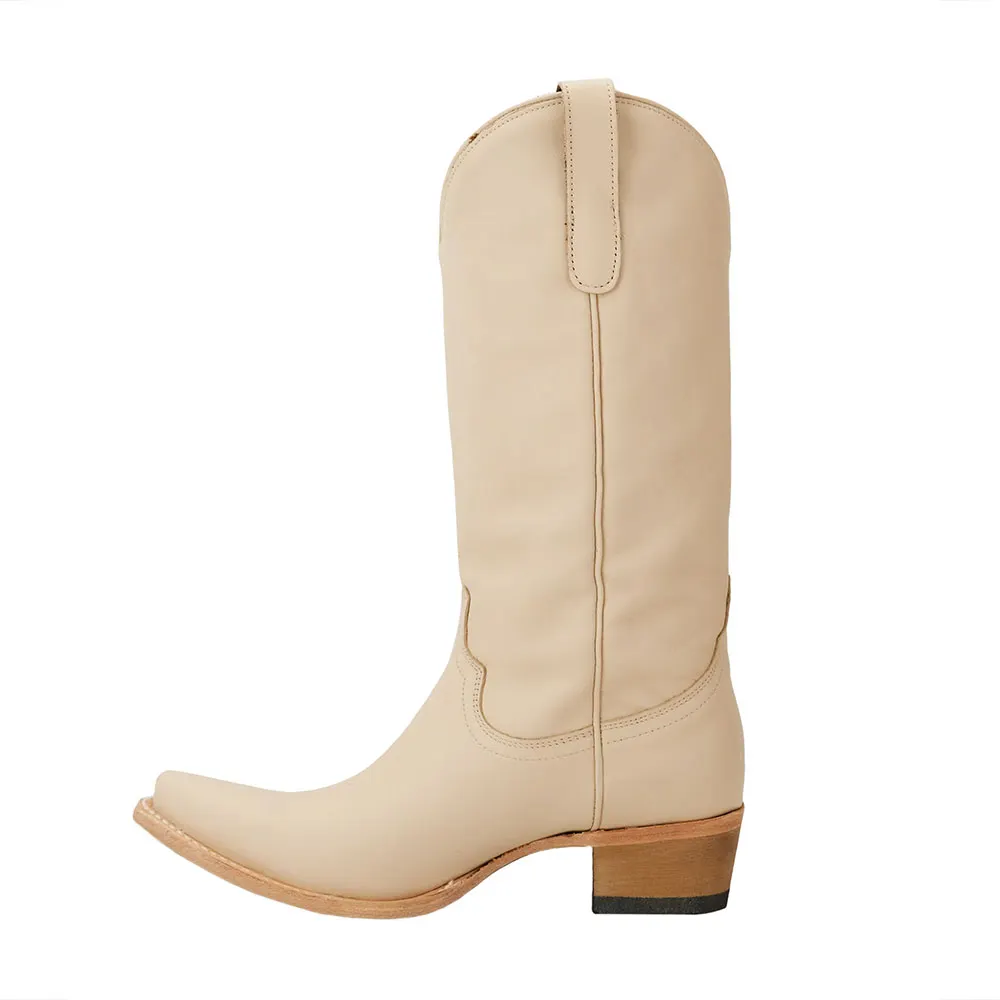 Women's Ivory Faux Leather Snip-Toe Casual Mid-Calf Cowgirl Boots