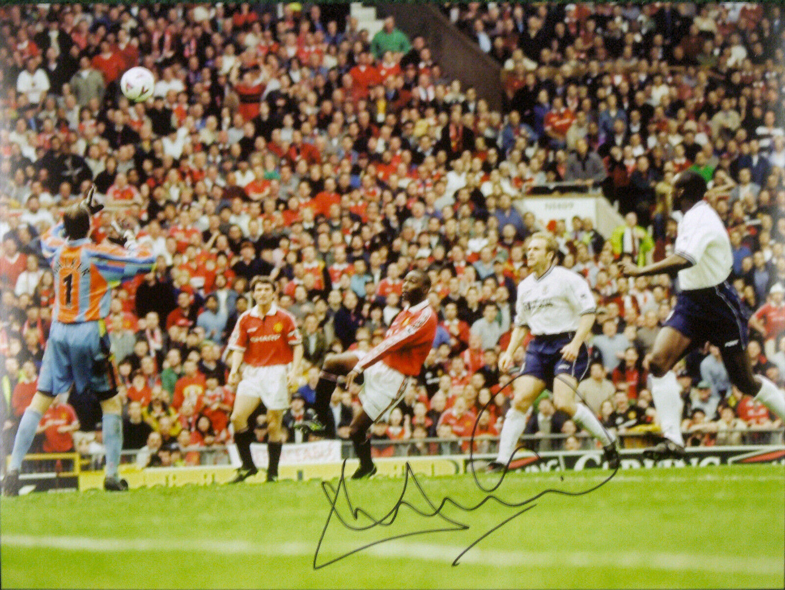 ANDY COLE SIGNED MANCHESTER UNITED 1999 TITLE WINNING GOAL 16x12 Photo Poster painting COA PROOF