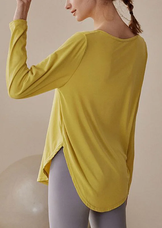 Casual Yellow Patchwork Solid Yoga Top
