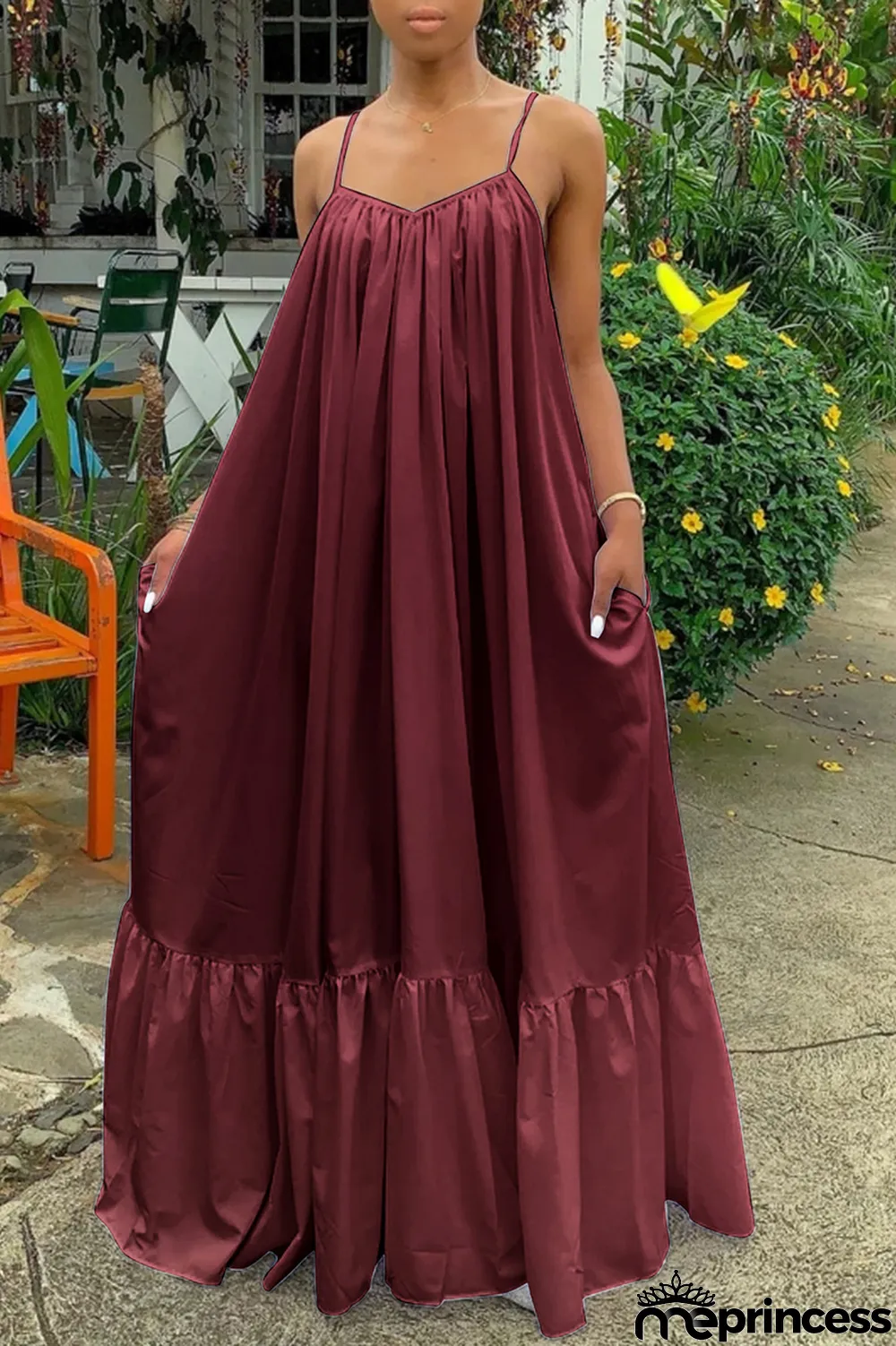 Light Purple Sexy Casual Solid Backless Spaghetti Strap Loose Sling Dress