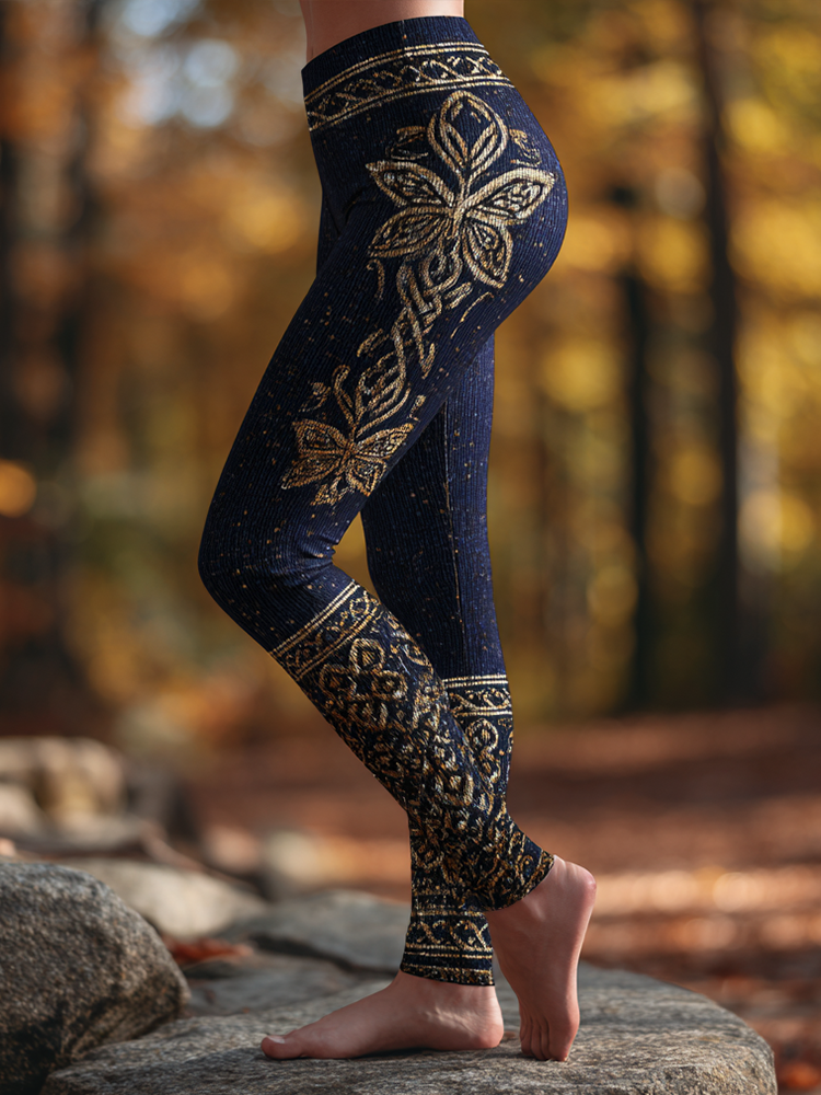 Viking Retro Celtic Butterfly Pattern Women's Tight Knit Leggings elevenforest