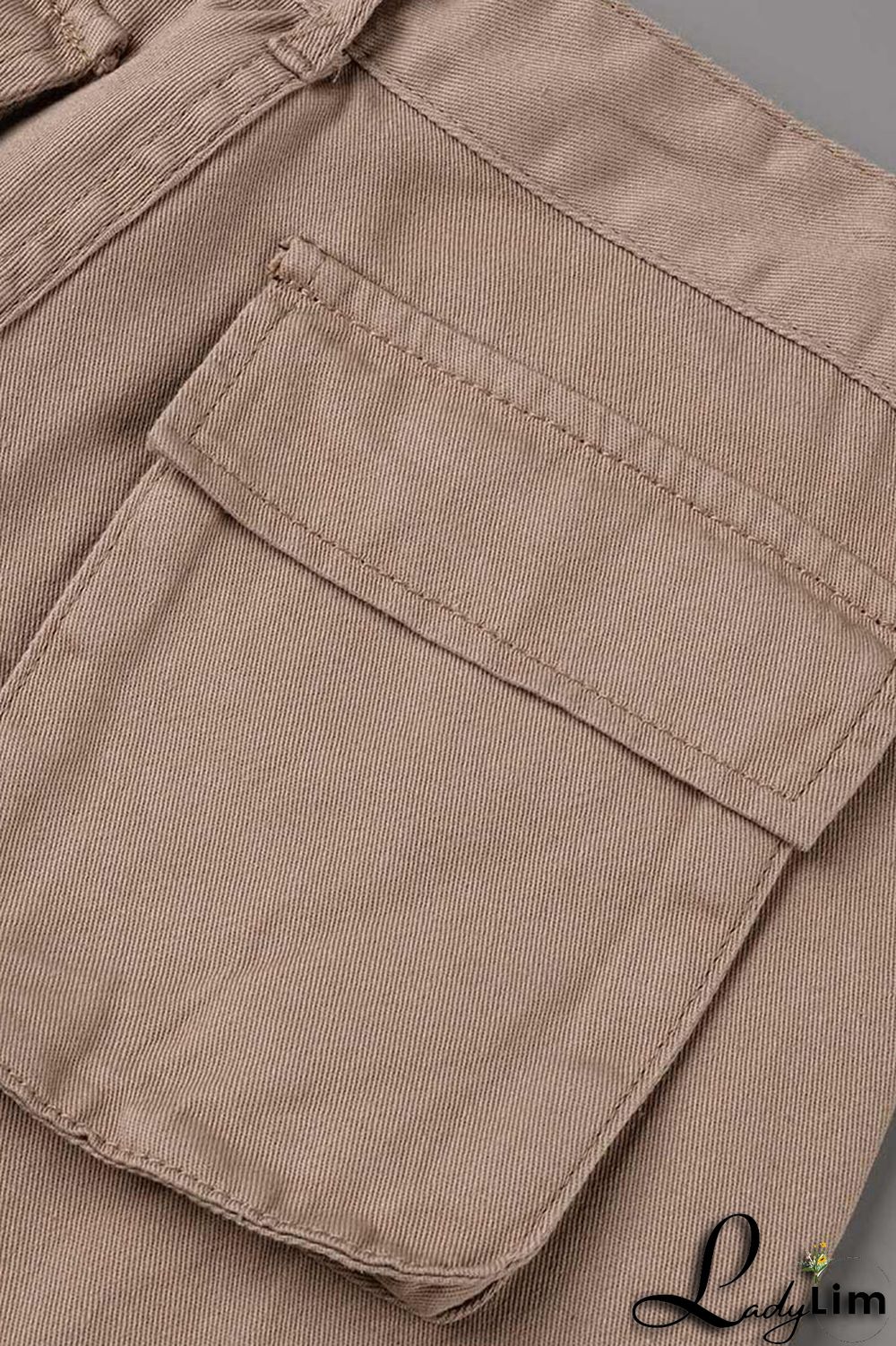 Green Street Solid Patchwork Pocket High Waist Straight Solid Color Bottoms