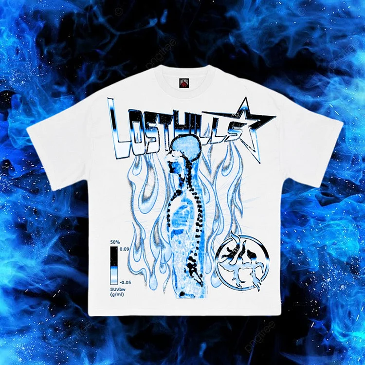 Lost In The Hills X Youngboy Abstract Human Flame Graphics Cotton T-Shirt