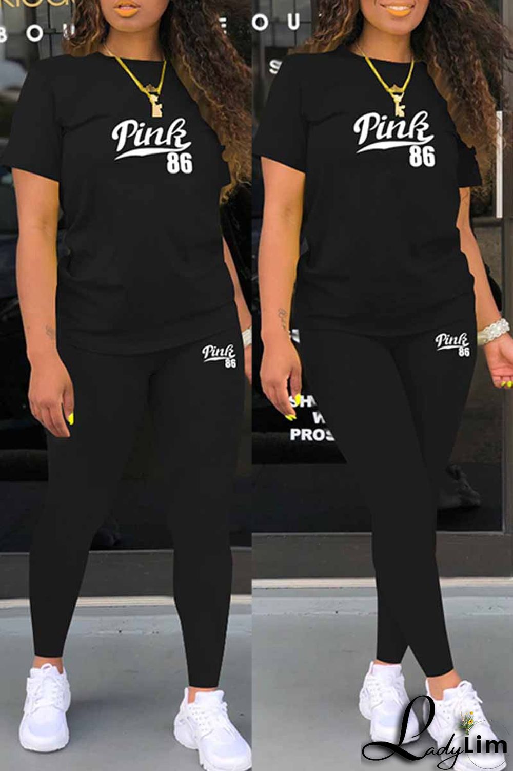 Grey Casual Print Letter O Neck Short Sleeve Two Pieces