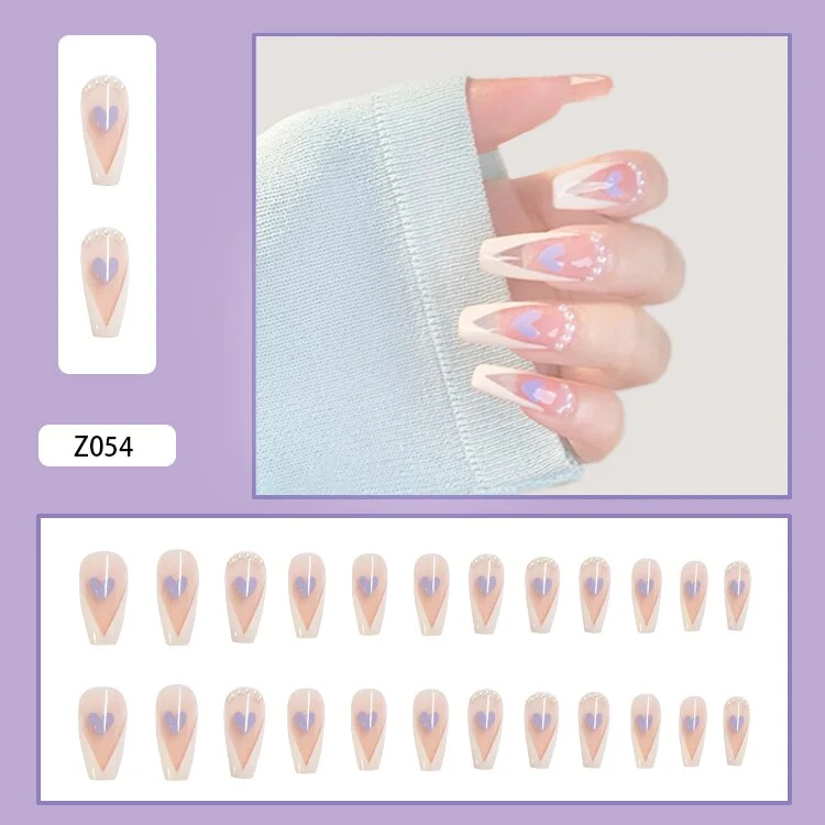Fairy nail art Pearl decoration Wearable False Nails with glue 24pcs per box with wear tools-Nail Inspo