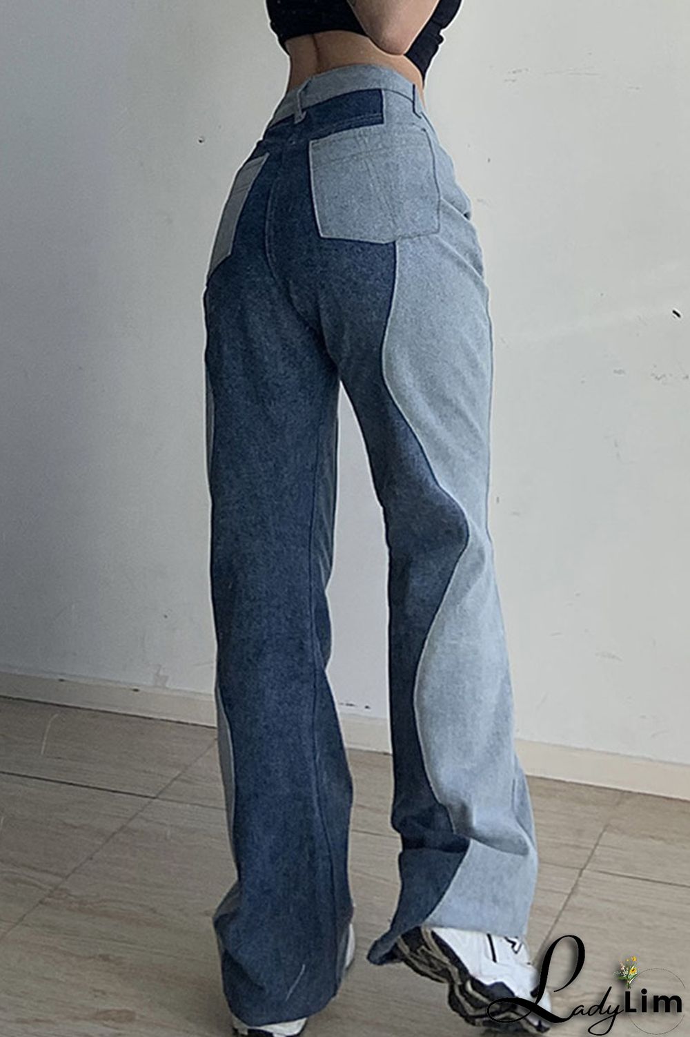 Blue Casual Street Solid Split Joint High Waist Denim Jeans