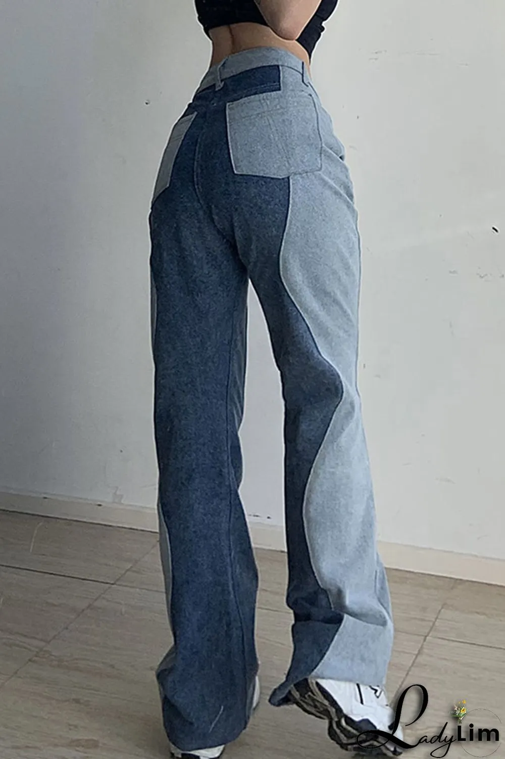Blue Casual Street Solid Split Joint High Waist Denim Jeans