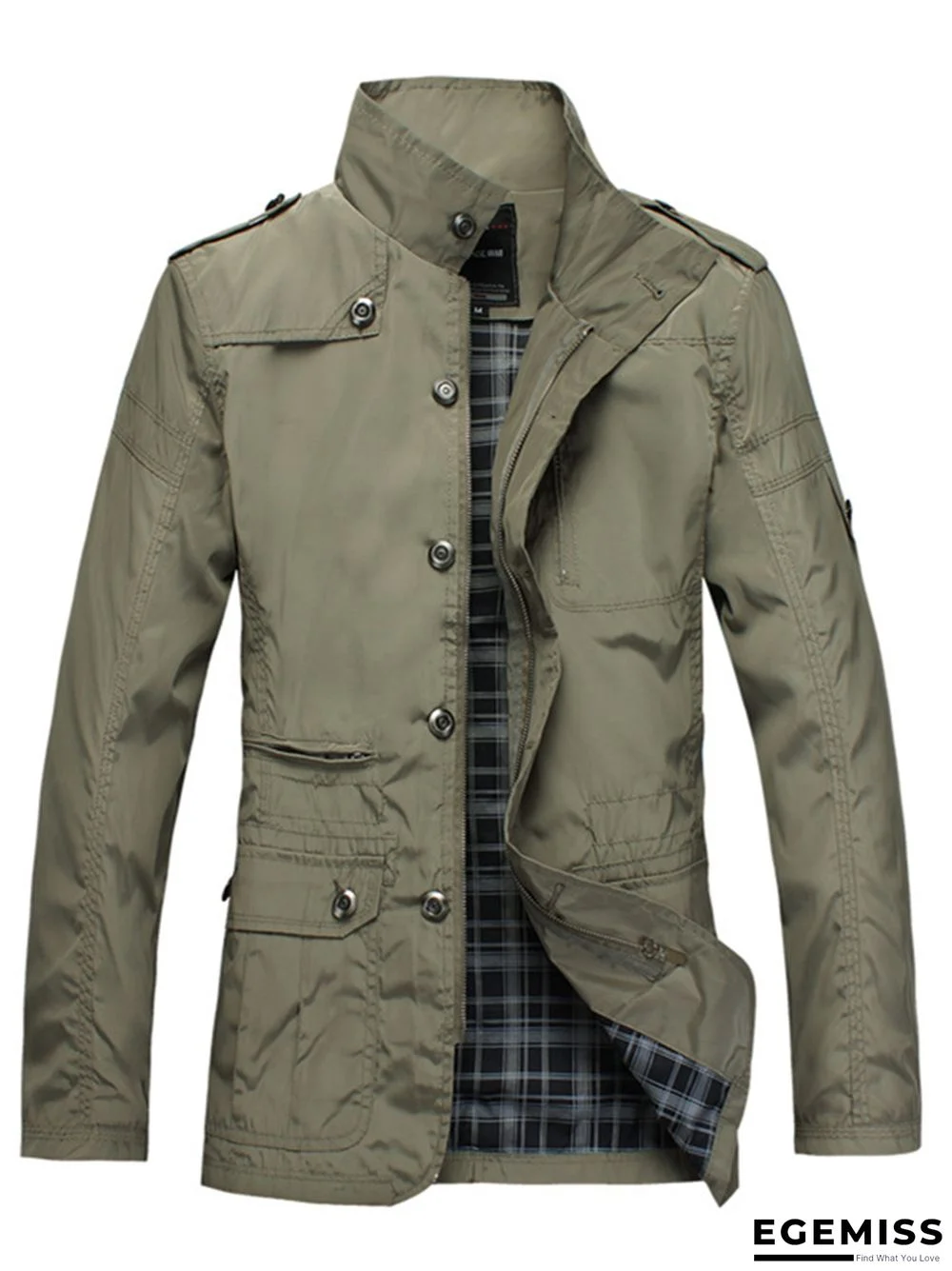 Men's Solid Colour Stand Up Collar Jacket | EGEMISS