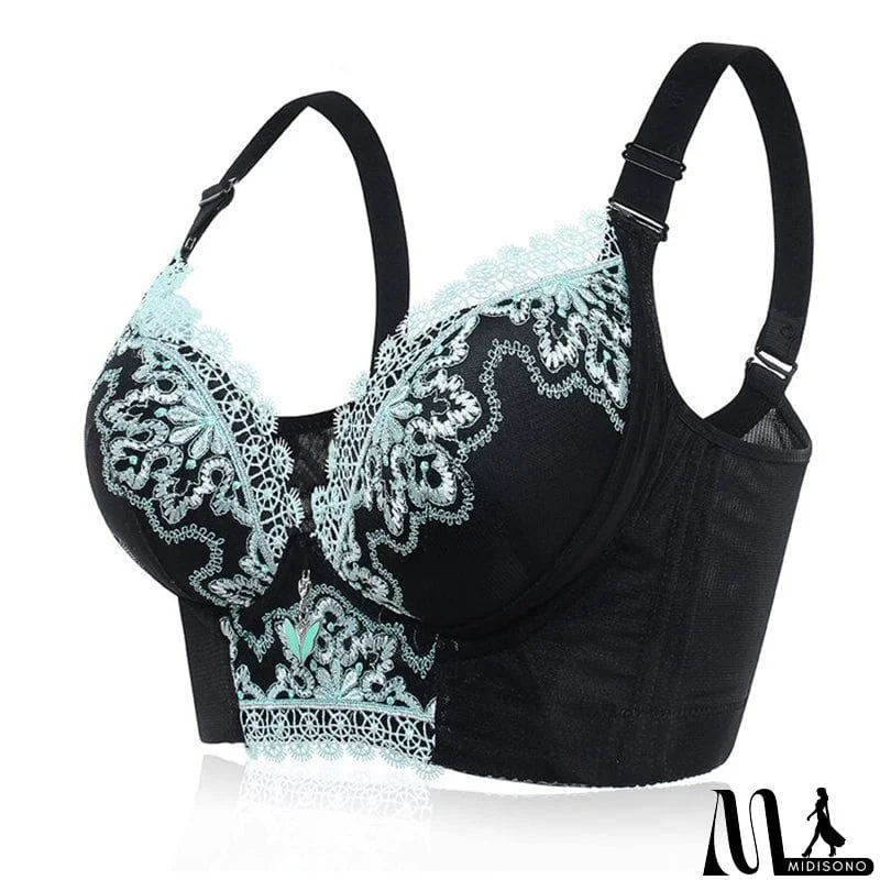 MidiSono - Women's Plus Size Lace Patchwork Wireless Full Coverage Bras - Green