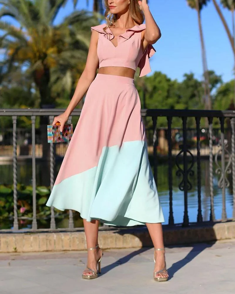 Stylish Colorblocked Two Piece Suit