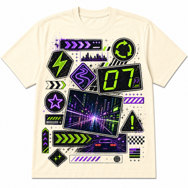 Motorsport Neon Sticker Cotton T-Shirt