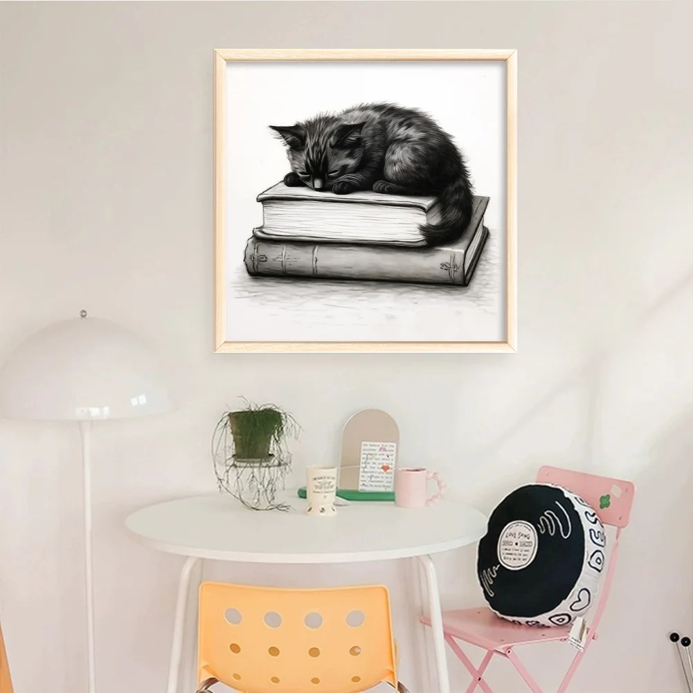 11CT Full Stamped Cross Stitch - Book Black Cat(Canvas|40*40CM)